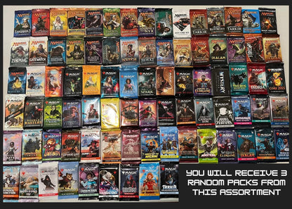 Card Game Three-Pack Random Booster Bundle with Assorted Set Selection and Multiple Wrapper Designs +