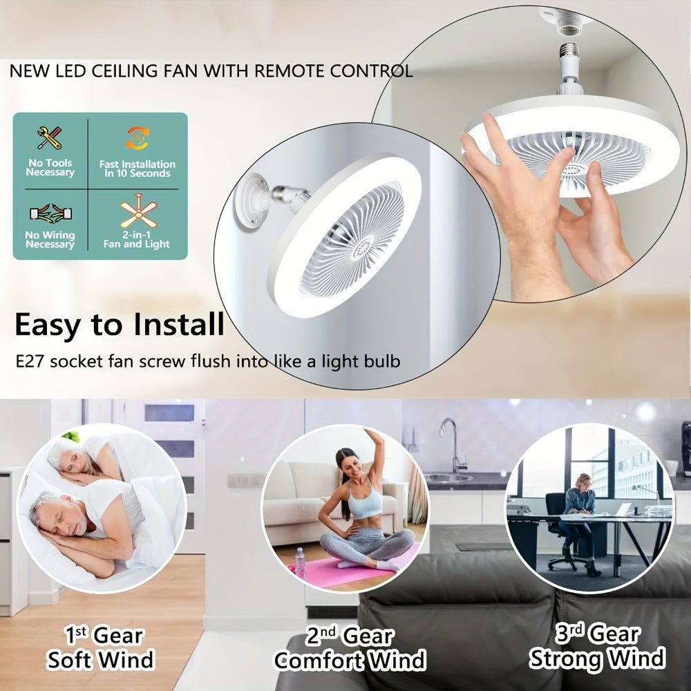 Ceiling Fan Light with Remote Control, Dimmable LED 3000-6500K, 3-Speed Fan, E26 Base, 360° Adjustable Universal Joint, Timed Night Light