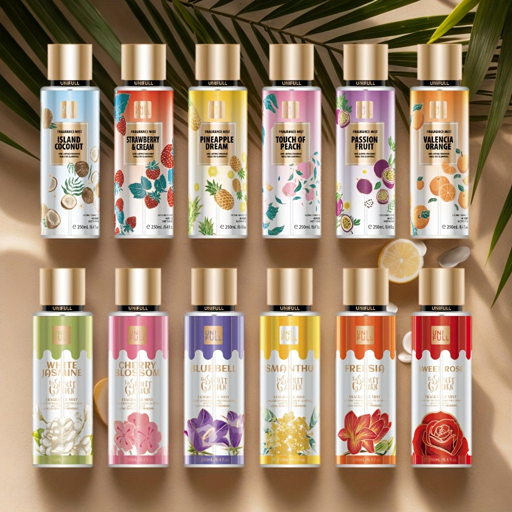 Floral Fruity Eau de Toilette Body Spray for Women 8.4oz – Long-Lasting Hair & Body Mist, 13 Scents Colorful Bottle