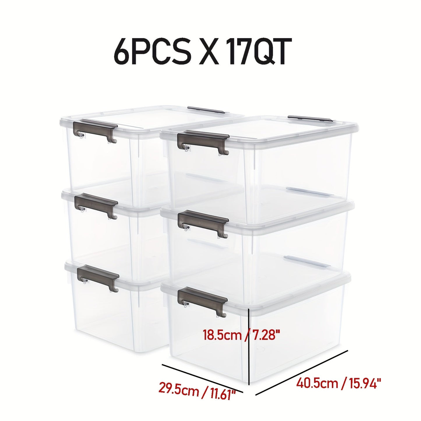 Clear Plastic Storage Bins with Lids 6 Pack Stackable Storage Containers with Snap-Tight Locks for Home, Office, Garage & Basement