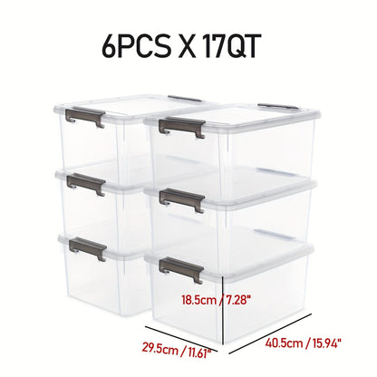 Clear Plastic Storage Bins with Lids 6 Pack Stackable Storage Containers with Snap-Tight Locks for Home, Office, Garage & Basement