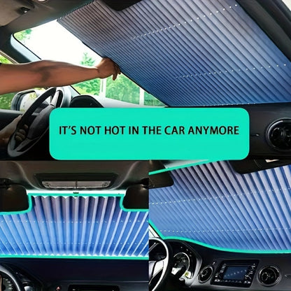 Retractable Windshield Sunshade Aluminum | Auto Fold UV Resistant Heat Insulation, Buckle Stick Install, Front Window Sun Shade Curtain