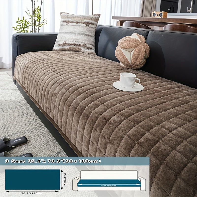 Sofa Cushion Cover Flannel Non-Slip Bohemian Style Soft Plush Couch Cover – Machine Washable Solid Color Slipcover for 2/3/4-Seater Sofa