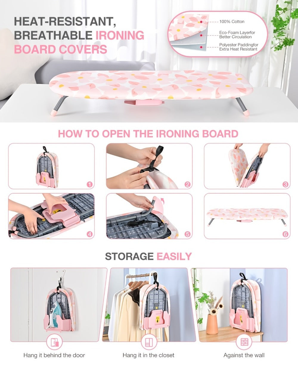Tabletop Ironing Board with Iron Holder - Compact Portable Mini Ironing Board with Feet, Heat Resistant Cover