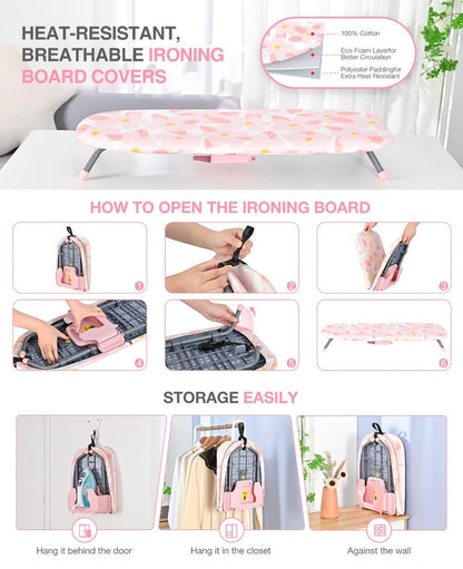 Tabletop Ironing Board with Iron Holder - Compact Portable Mini Ironing Board with Feet, Heat Resistant Cover
