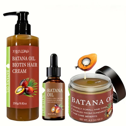 Batana Oil Set 3-Piece from Honduras - Dr. Sebi Cold Pressed Unrefined Batana Oil with Hair Mask & Essence