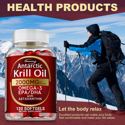 Antarctic Krill Oil 2000mg Softgels 120 Count with Astaxanthin EPA & DHA for Bath Time, Home Spa and Personal Care