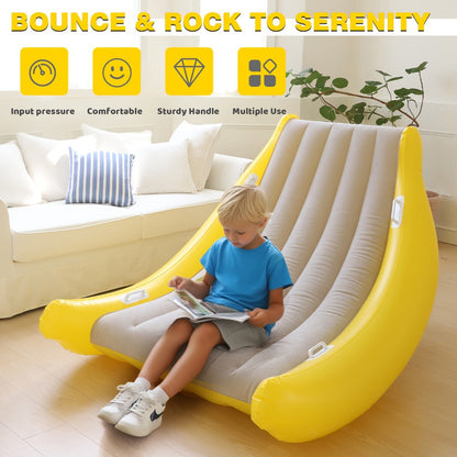 Yellow-and-Gray Banana-Shaped Inflatable Lounge Chair Set with Pictured Pump and 1 Set Checkout