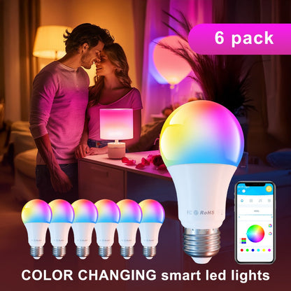 A19 E26 Wi-Fi Smart Light Bulbs with RGB Color and White Modes in Two-, Four- or Six-Bulb Packs
