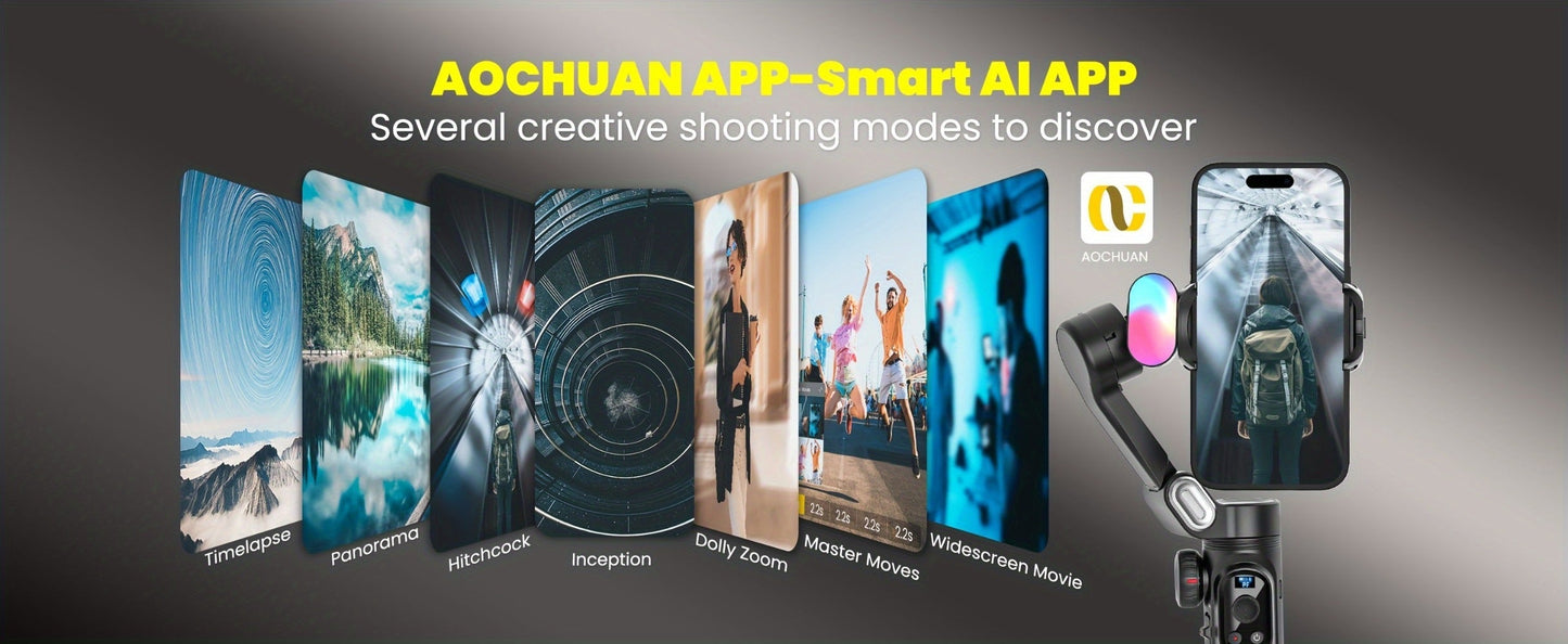 AOCHUAN Smart X Pro Combo 3-Axis Smartphone Gimbal Stabilizer, RGB Fill Light, Extension Rod