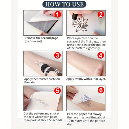 Tattoo Stencil Transfer Kit, 2x Transfer Gel, 10x A4 Blank Thermal Stencil Paper & 1x Pre-Drawn Pattern Sheet