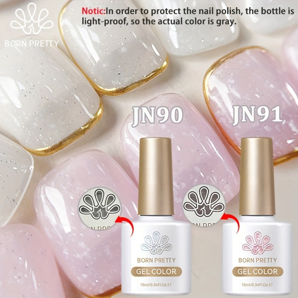 Gel Nail Polish BORN PRETTY 2-Piece Snow-Jelly Shimmer Set in Nude Pink and White Glitter with UV/LED Soak-Off Cure