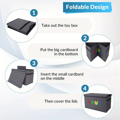 Extra Large Collapsible Kids Storage Chest with Lid, 31.7 Gal Toy Box Organizer Bins for Boys Girls Bedroom Nursery Living Room