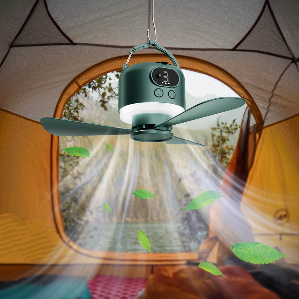 10400mAh Hanging Camping Fan with Remote Control, Three Wind Speeds, LED Light and White or Green Color Options