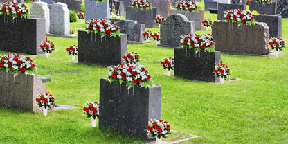 Artificial Cemetery Flowers for Grave with Saddle, Silk Rose Bouquet Headstone Decoration, Memorial Day Grave Flowers