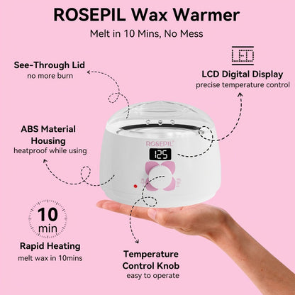 Wax Hair Removal Kit Digital Wax Pot with 6 Wax Bead Packets – Smart Temperature Control Salon-Grade Waxing Set for Body Bikini Face Legs