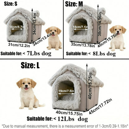 Indoor Dog House Warm Plush Semi-Enclosed – Cozy Cave Bed with Removable Pad & High-Resilience PP Filling | Non-Collapse Dog Kennel