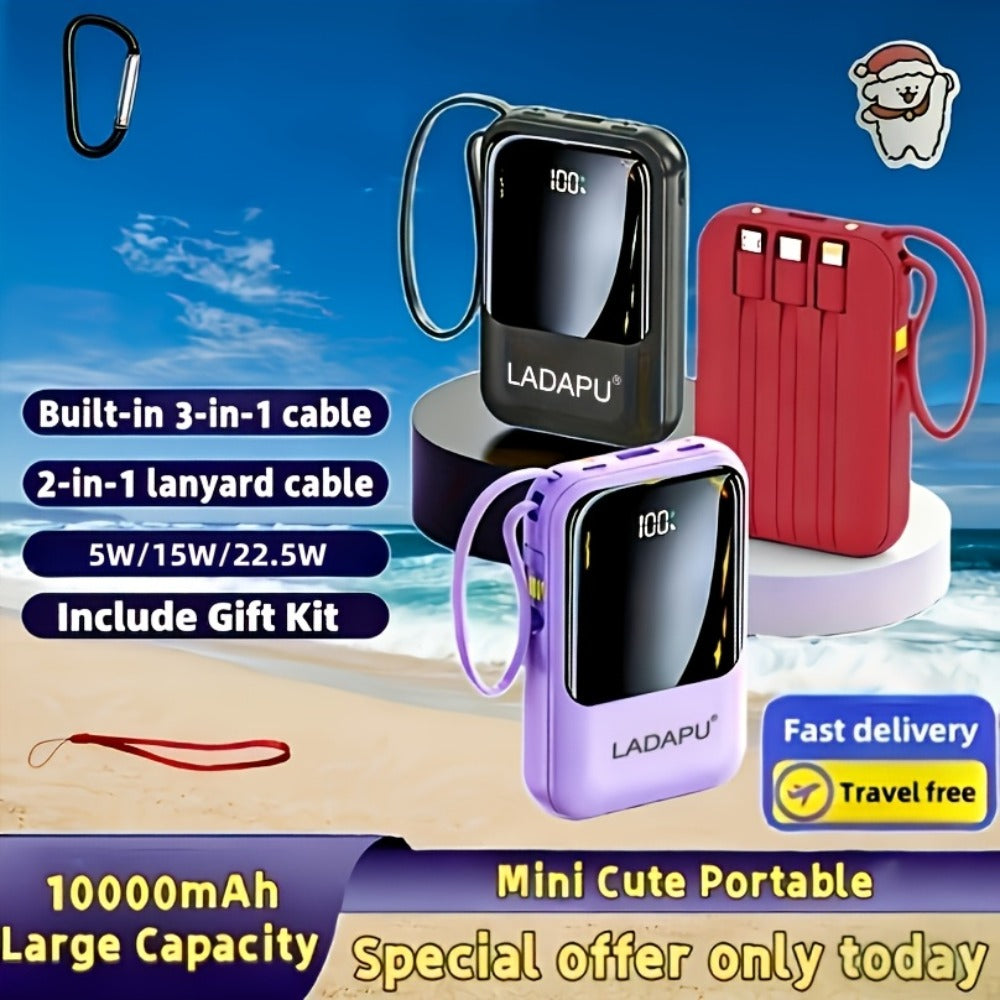 Power Bank 10000mAh Mini with Built-In Cable Set, 5W/15W/22.5W Variants, LED Light and Digital Display