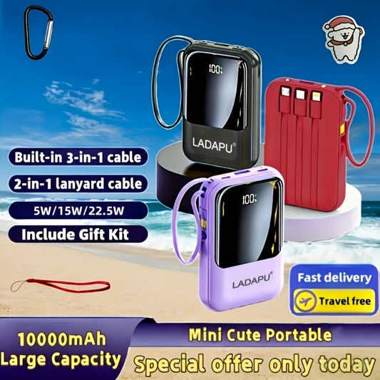 Power Bank 10000mAh Mini with Built-In Cable Set, 5W/15W/22.5W Variants, LED Light and Digital Display