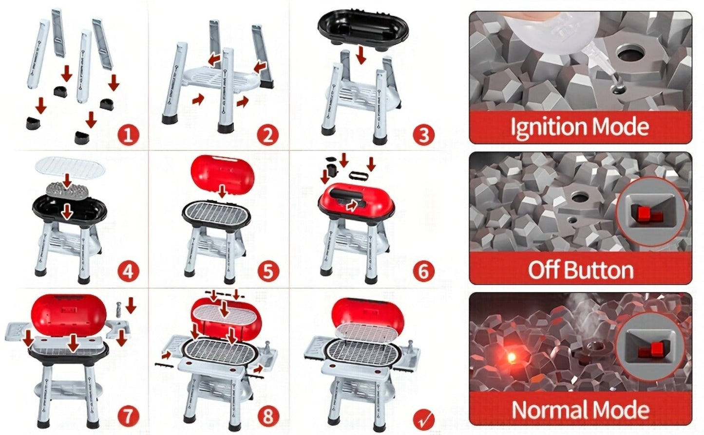 Kids BBQ Grill Playset Two-Tier with Toy Food Meats Fruits Spices & Working Water Tap for Grilling, Camping and Outdoor Meals