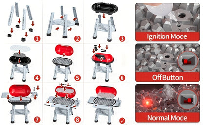 Kids BBQ Grill Playset Two-Tier with Toy Food Meats Fruits Spices & Working Water Tap for Grilling, Camping and Outdoor Meals