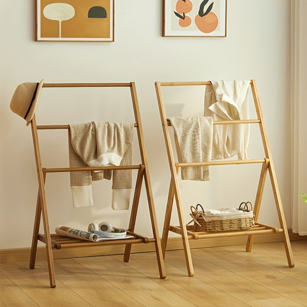 Bamboo Drying Rack 3 Tier Foldable with Storage Box – Space Saving Freestanding Clothes Hanger for Apartment, Bedroom, Bathroom & Balcony