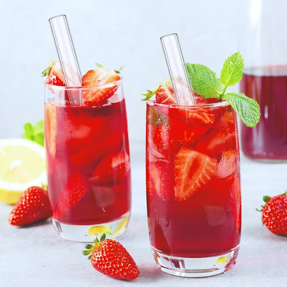 Glass Straws Reusable 12 Pack with Cleaning Brushes – Borosilicate Glass Drinking Straws 6 or 8 Inch, Clear & Colorful, Thick 12mm