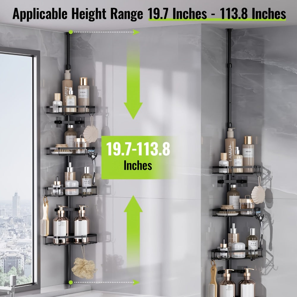 Corner Shower Caddy Tension Pole No Drilling Shower Organizer Shelf with Hooks for Bathroom for Bath Time, Home Spa and Personal Care