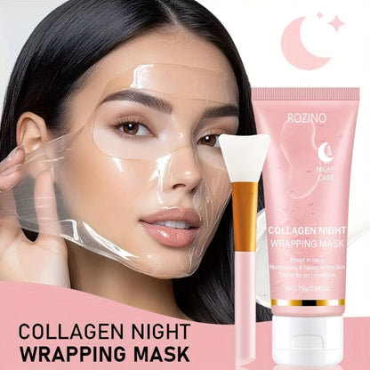 Face Mask, ROZINO Collagen Night Wrapping Formula, 75g or 2.645oz Tube with Application Brush