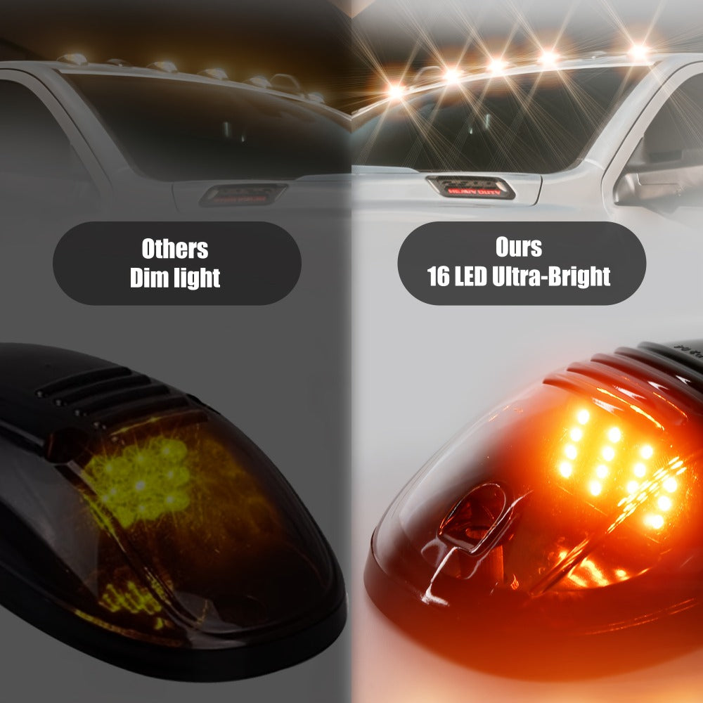 5pcs LED Cab Roof Marker Lights 16/24 LED 12V Super Bright UV-Resistant ABS Lens with Wiring Harness Kit for 2003-2018 Pickup Trucks 1500