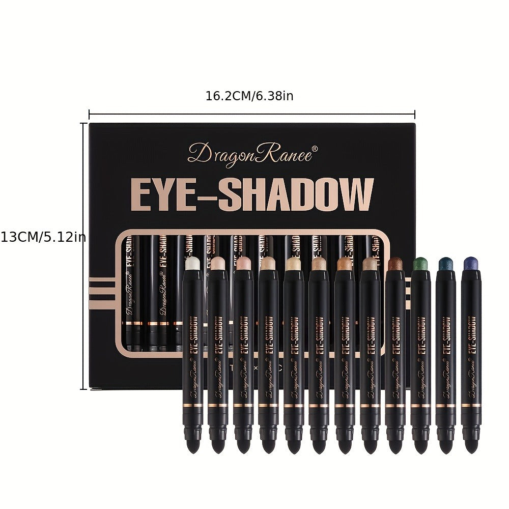Shimmer Eyeshadow Stick Set 12 Pcs Double-Ended Glitter Cream Eye Shadow Pencil Waterproof, for Makeup, Travel and Everyday Vanity Use