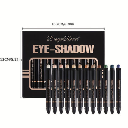 Shimmer Eyeshadow Stick Set 12 Pcs Double-Ended Glitter Cream Eye Shadow Pencil Waterproof, for Makeup, Travel and Everyday Vanity Use