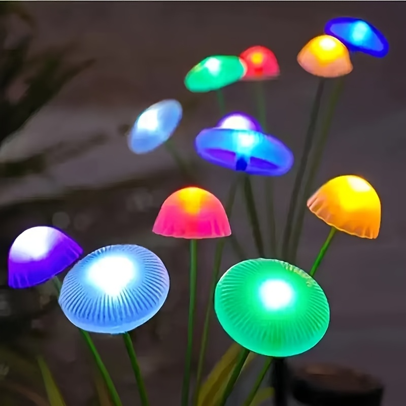 Solar Garden Lights IP65 Mushroom Path Stakes with Warm White 32-LED 4-Pack or 64-LED 8-Pack