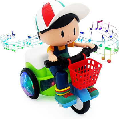 Kids Electric Tricycle Toy Motorcycle with 360° Rotation & Luminous Lights, Push & Power Dual-Mode Stunt Vehicle for Toddlers Boys Girls