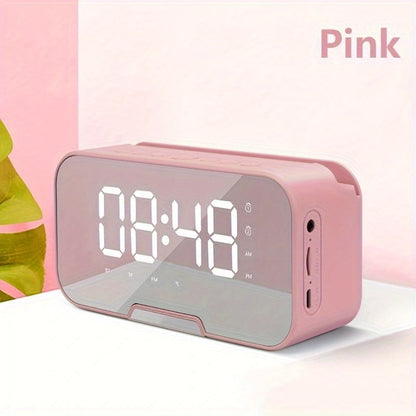 Portable Bluetooth Speaker with LED Mirror Display, Wireless Mic, FM, TF and Alarm in Three Colors