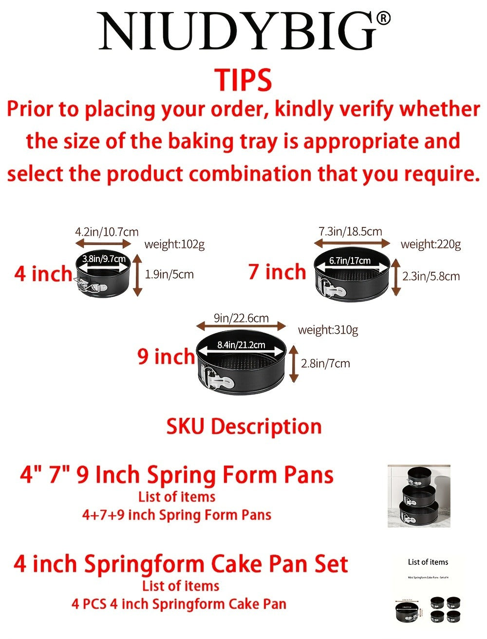 Springform Cake Pan Set, Nonstick Carbon Steel Cheesecake Pan with Removable Bottom & Locking Latch