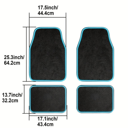 Edge-Lighted Car Floor Mats, Four-Piece Set with App-Controlled RGB Strip and Soft or PU Surface Options