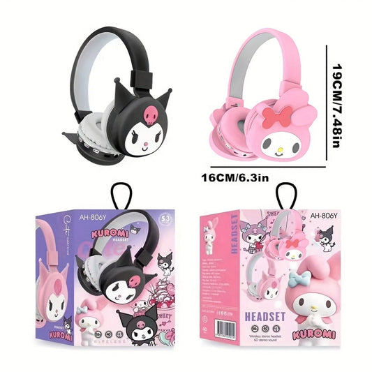 Sanrio Kuromi My Melody Cute Wireless Headset Foldable Portable Smart Call Anime for Bedside Audio, Alarms and Room Entertainment