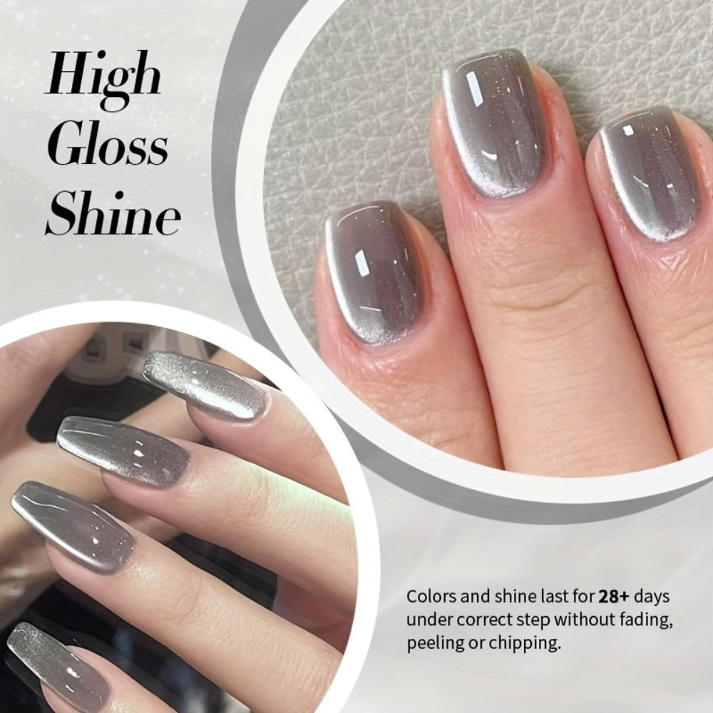 10ml BORN PRETTY MY78 Cat Eye Gel Polish in Smoky Ash Gray with Magnetic Tool and UV/LED Curing Label
