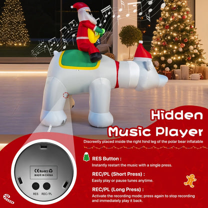 Christmas Inflatable Decoration with LED & Music, Head-Shaking Santa Claus on Polar Bear or Snowman