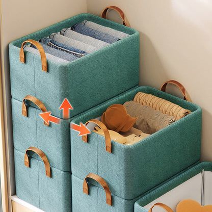 Six-Pack Foldable Fabric Storage Boxes with Clear Lids, Handles and Green, Beige or Gray Color Options