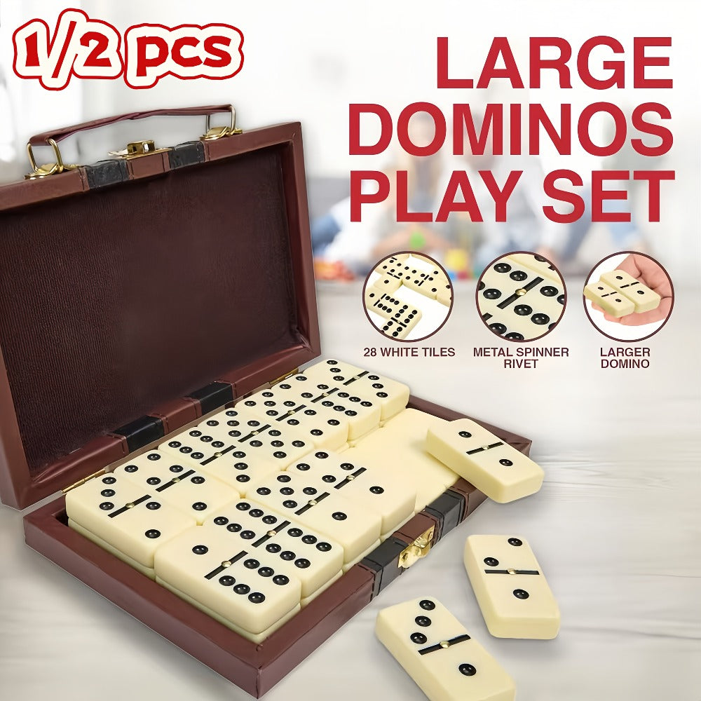 Double 6 Domino Set with Storage Case & Metal Spinner – 28 Tiles Classic Black Domino Game for Adults Kids Family | Premium Packaging 1 or 2