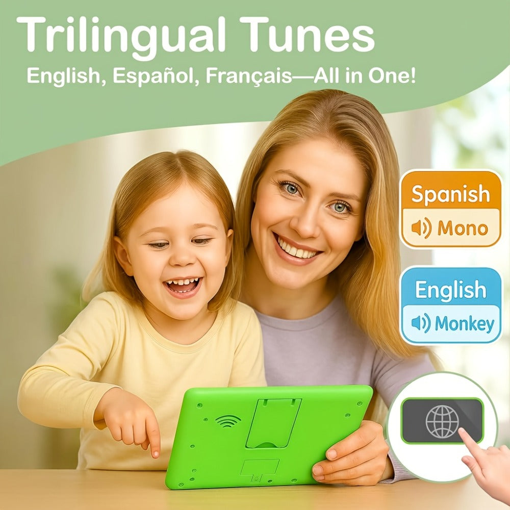 Trilingual Toddler Learning Tablet Toy, 39 Buttons 4 Play Modes Alphabet Numbers Colors Animals Music