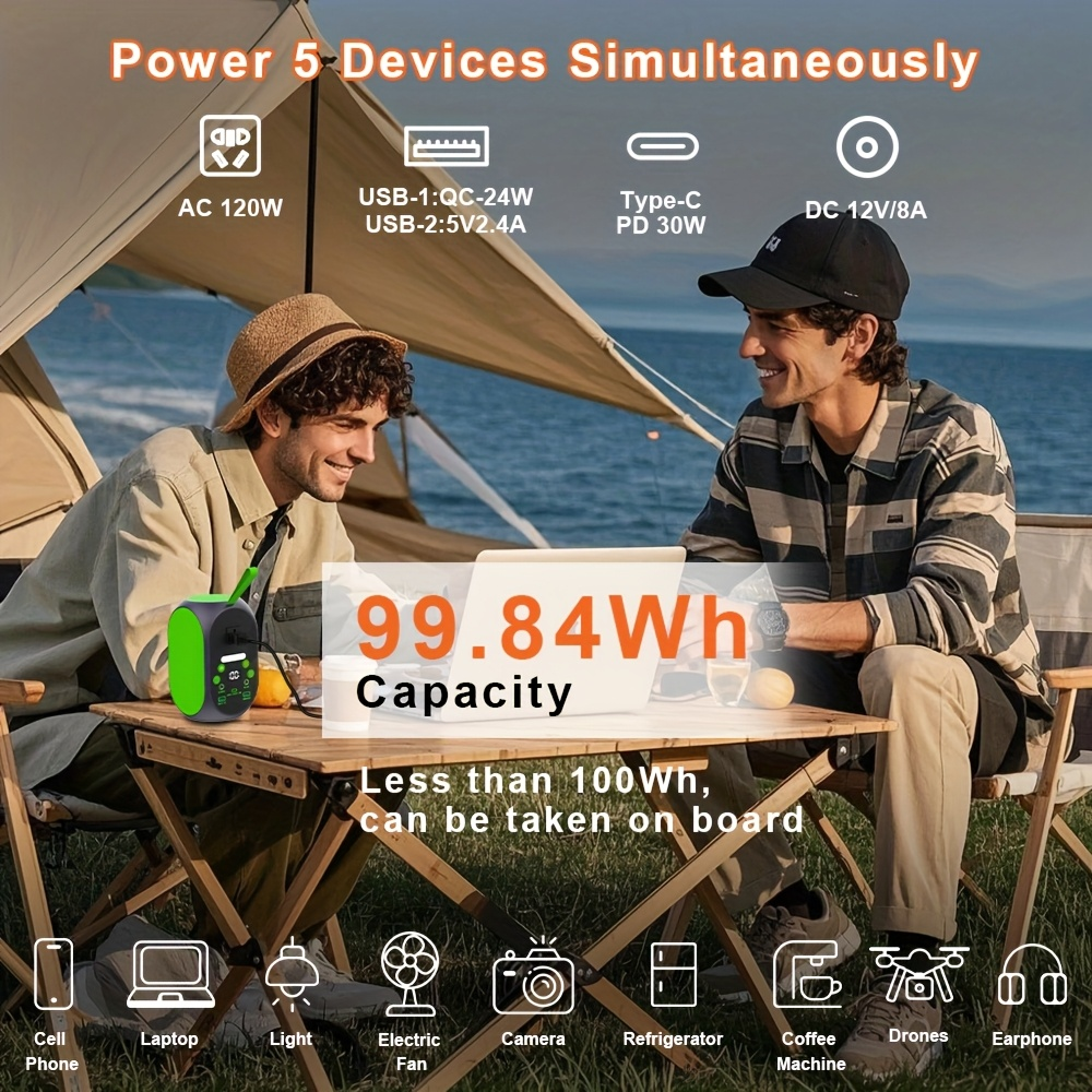 Power Station with Solar Panel, 99.84Wh 120W LiFePO4 Unit with 30W Foldable Solar Panel and Five Outputs