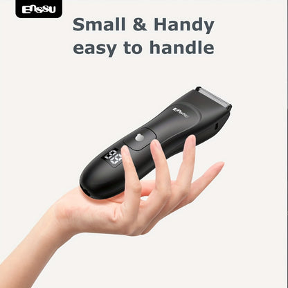 Ceramic-Blade Body Hair Trimmer with IPX7 Rating, LCD Display, Charging Stand and Black Housing