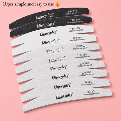 Nail File Set Professional Half Moon Rolled Sanding Strips 5 & 10 Pcs – Gray Sanding Bands for Shaping Buffing Smoothing Natural Acrylic Gel