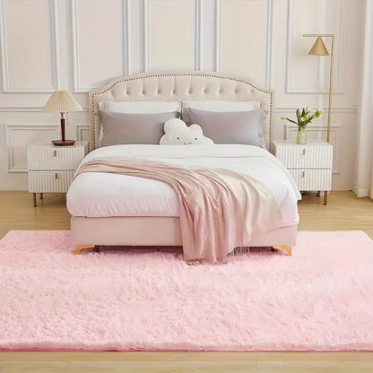 Area Rug Fluffy Faux-Fur Shag in Solid, Tie-Dye and Ombre Colors with Six available Room Sizes