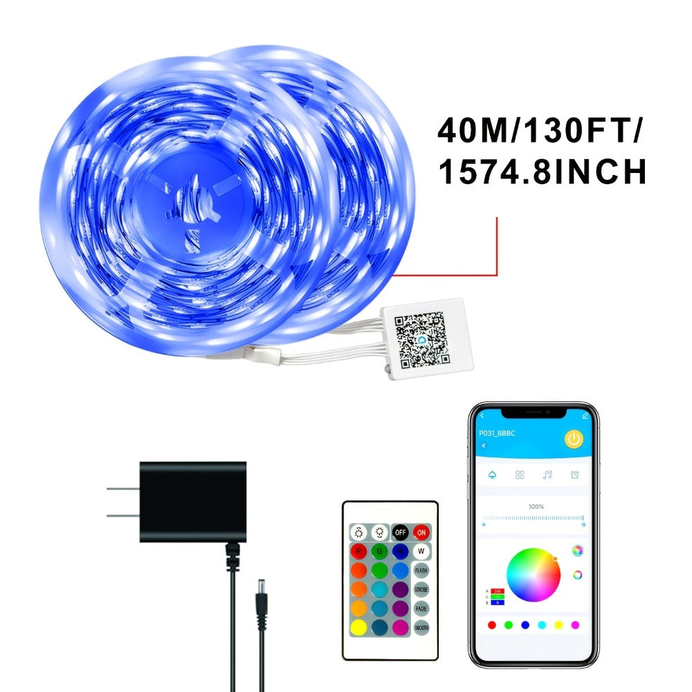 100ft or 200ft RGB LED Strip Light Kit with App, Handheld Remote, Timer, Dimming and Music Mode