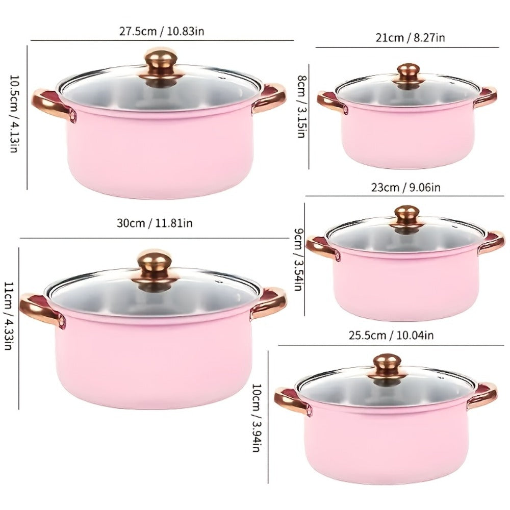 304 Stainless Steel Cookware Set with Golden Handles, 1/10/15pcs Deep Thick Soup Pot & Pan Set for Induction & Gas Stoves