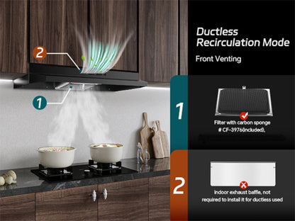 Range Hood 36 Inch Under Cabinet Ducted Ductless Convertible Stainless Steel 350CFM 2-Speed for Home Cooking, Dining and Outdoor Meals